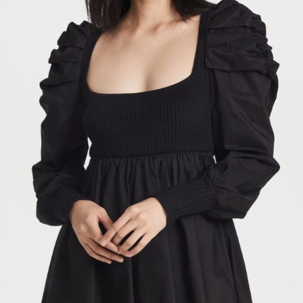 En Saison Black Puff-Sleeve Mini Dress (Size XL)